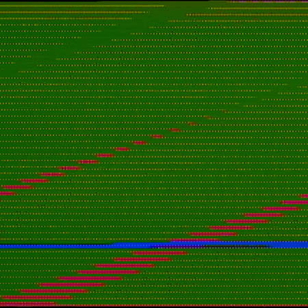 A synthetic video still frame generated on a circa 1974 Sandin Image Processor (IP) during an Experimental Media Arts residency at the Institute for Electronic Arts at Alfred University 2021.